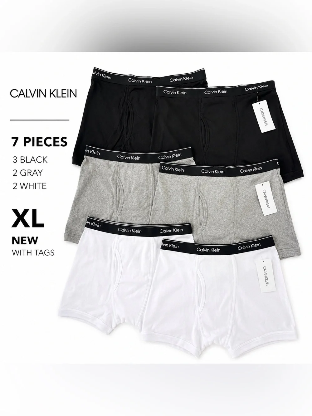 Calvin Klein Men’s Boxer Briefs 7 Pack XL Black Gray White NWT